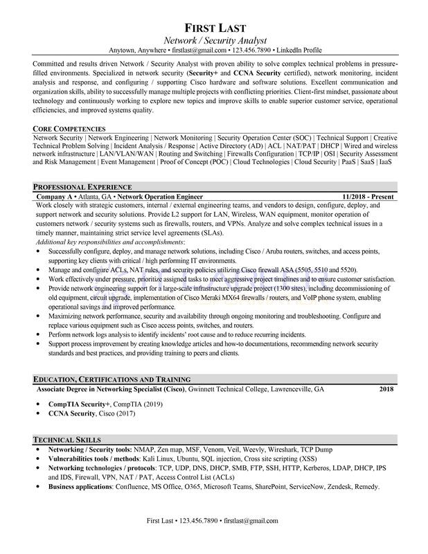 IT Career Transformation - Technical Resume Example - 1 Pager