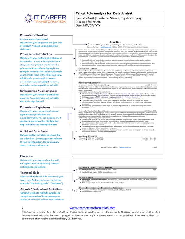 IT Career Transformation - Target IT Role Analysis  Example - IT Resume Template - Page 7